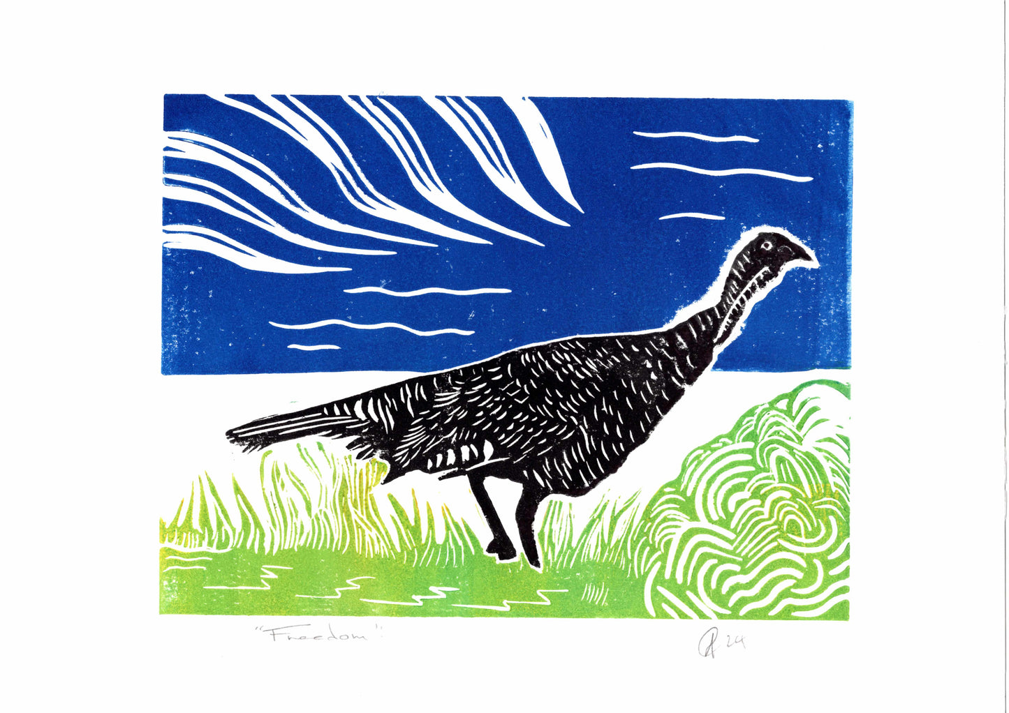 Turkey Print -Handprinted Handmade "Freedom" Linocut relief print. A4 From £10