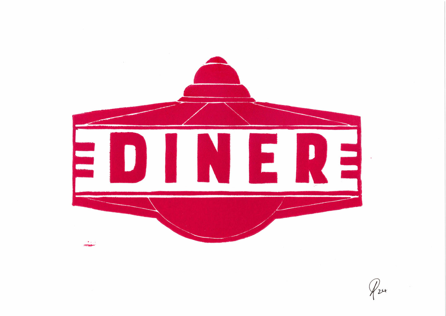 Red silhouette of a diner with 'DINER' text on a white background