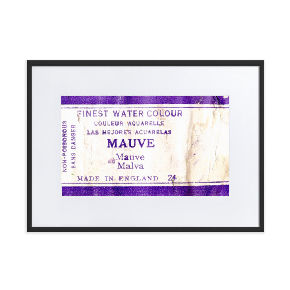 Vintage “Mauve” Watercolour Label – Framed Art Print